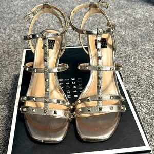 WHBM Brooklyn Metallic Strappy Stud Heels Size 6